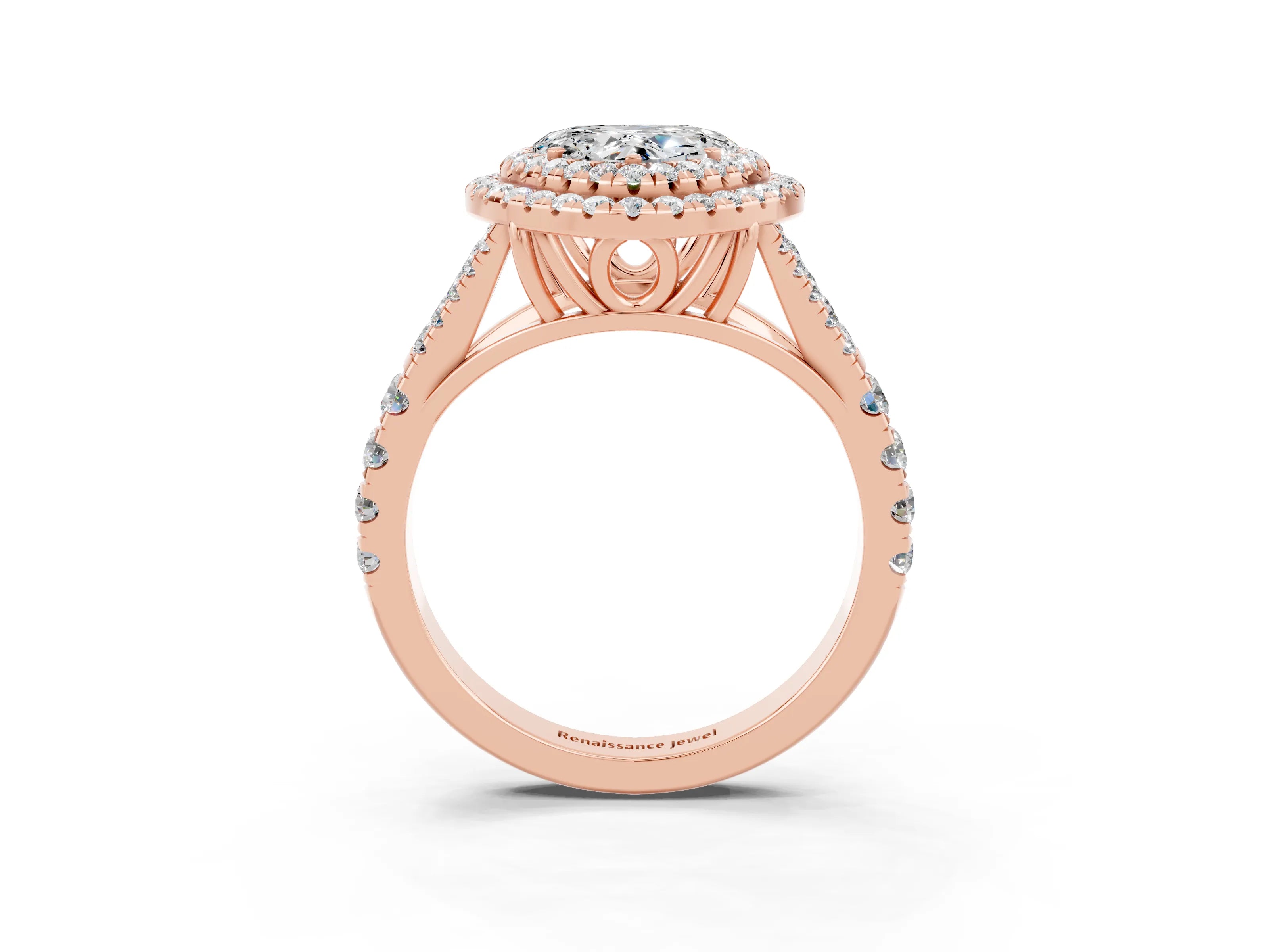 Rose gold Heart Cut Moissanite Pavé Split Shank Double Halo Engagement Ring_3