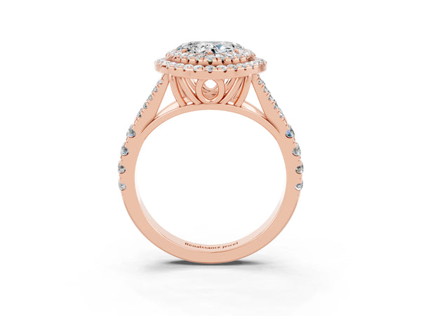 Rose gold Heart Cut Moissanite Pavé Split Shank Double Halo Engagement Ring