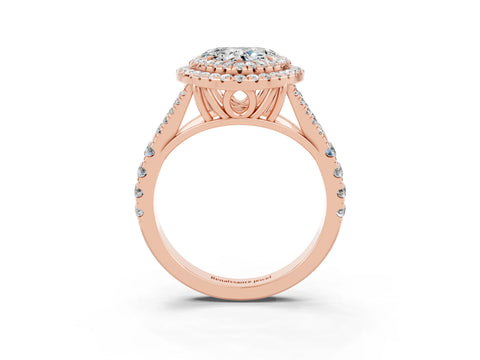 Rose gold Heart Cut Moissanite Pavé Split Shank Double Halo Engagement Ring_3