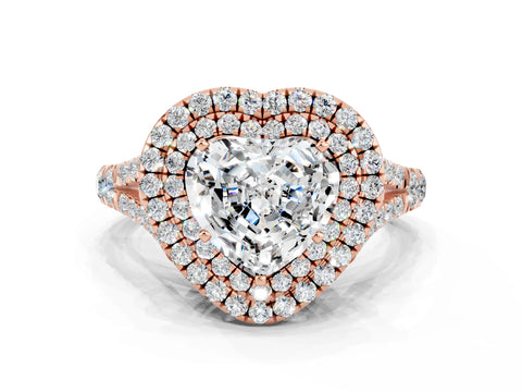 Rose gold Heart Cut Moissanite Pavé Split Shank Double Halo Engagement Ring