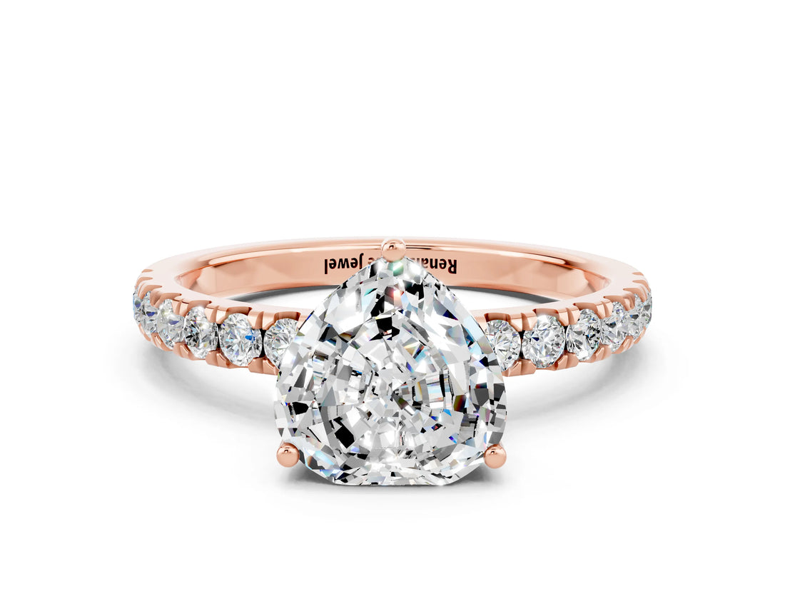 Rose gold Heart Cut Moissanite Pave Band Solitaire Ring with Four-Prong Setting_24