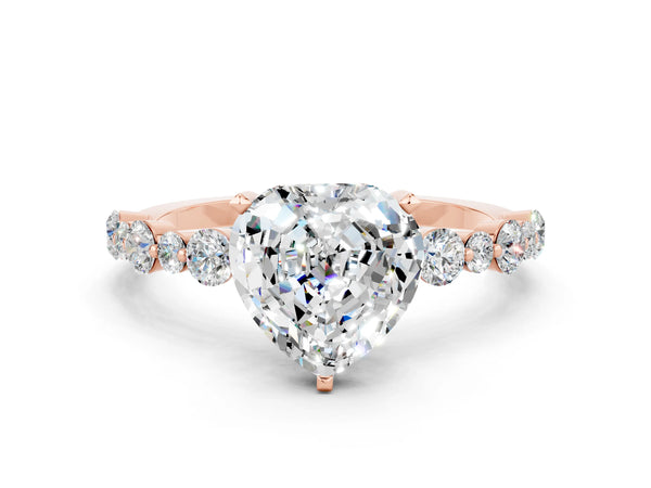 Rose gold Heart Cut Moissanite Prong Set Engagement Ring with Pavé Band