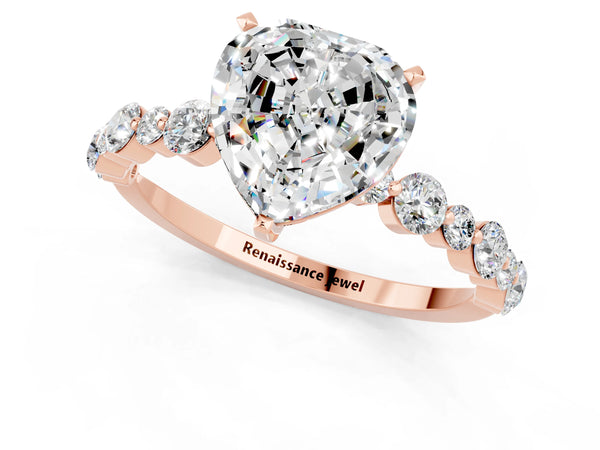 Rose gold Heart Cut Moissanite Prong Set Engagement Ring with Pavé Band