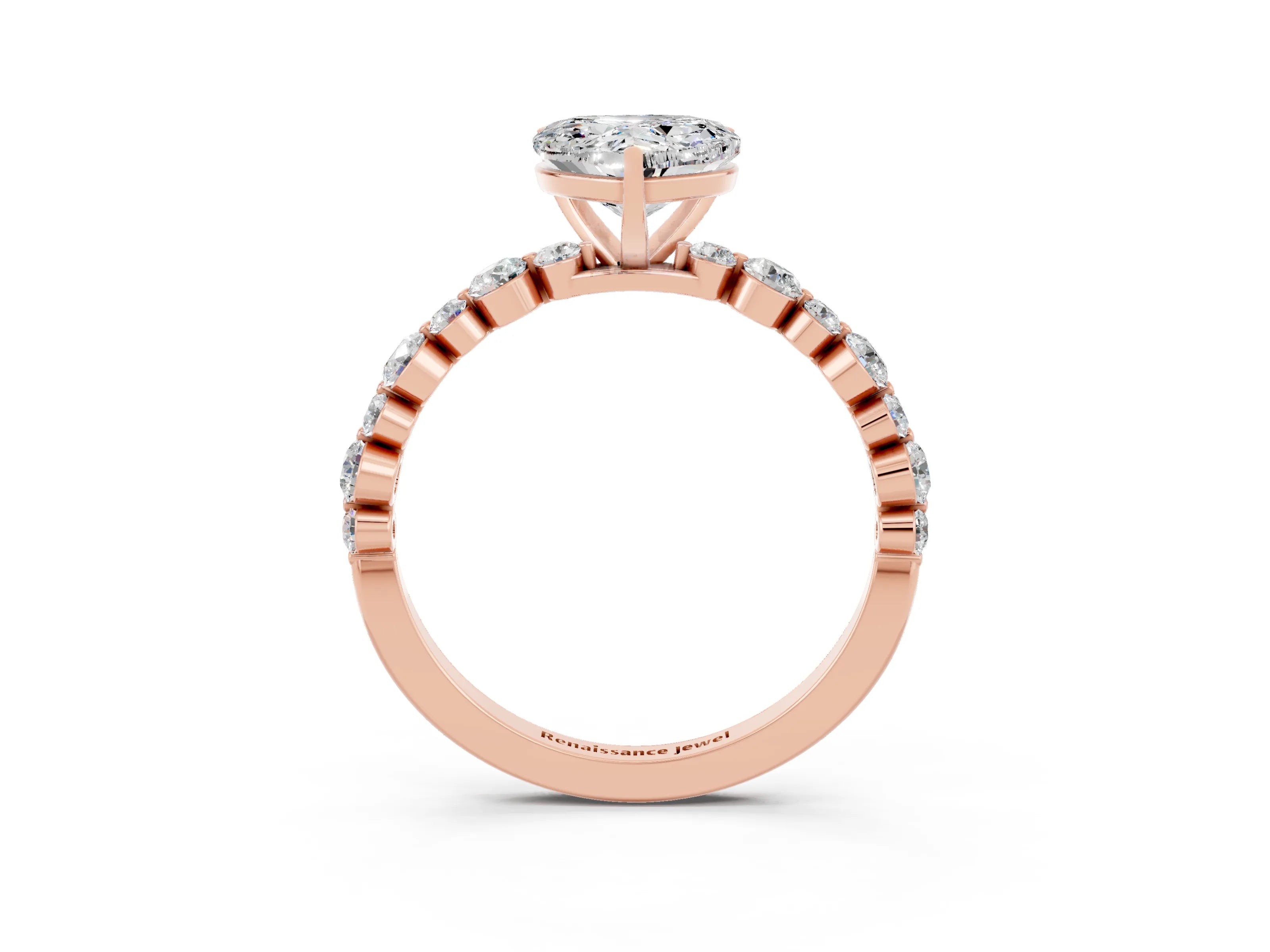 Rose gold Heart Cut Moissanite Prong Set Engagement Ring with Pavé Band_3