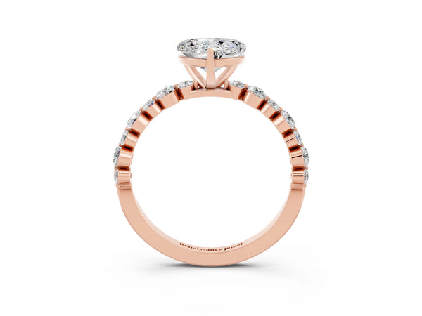 Rose gold Heart Cut Moissanite Prong Set Engagement Ring with Pavé Band