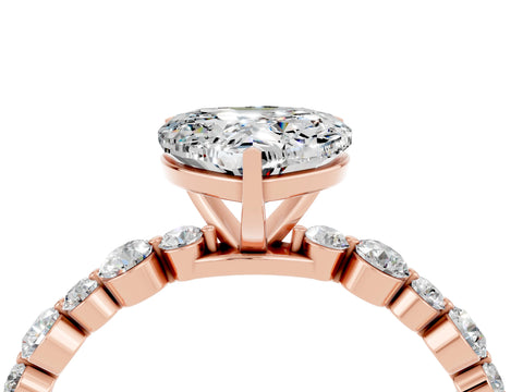 Rose gold Heart Cut Moissanite Prong Set Engagement Ring with Pavé Band_4