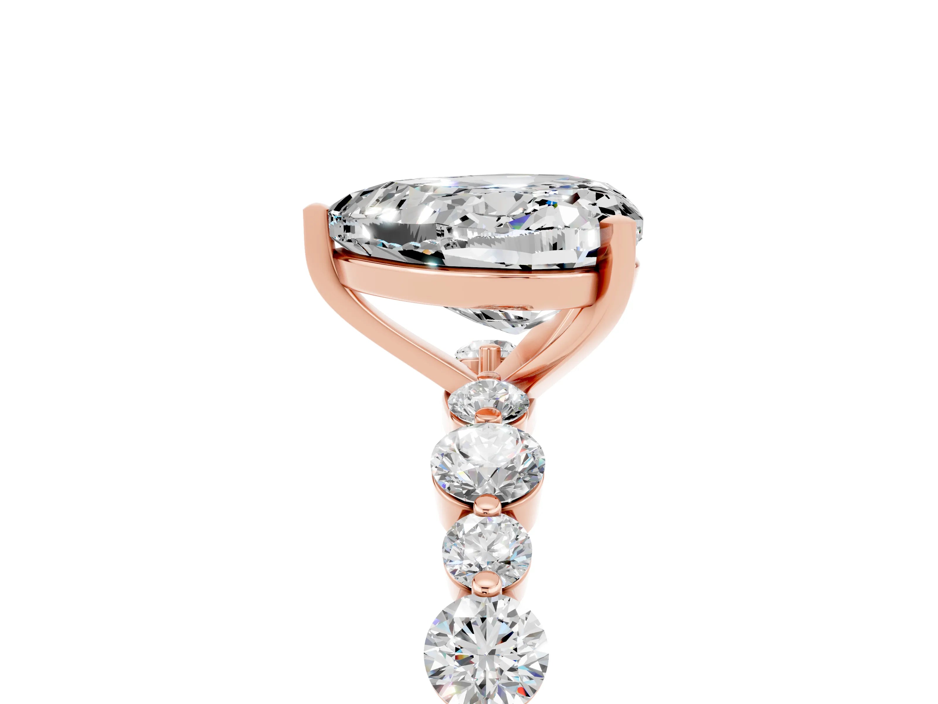 Rose gold Heart Cut Moissanite Prong Set Engagement Ring with Pavé Band_5
