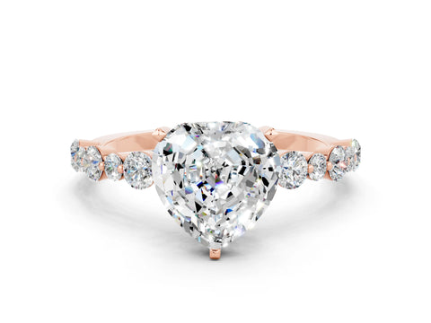 Rose gold Heart Cut Moissanite Prong Set Engagement Ring with Pavé Band