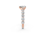 Rose gold Heart Cut Moissanite Prong Setting with Side Stones on a Pave Band_2