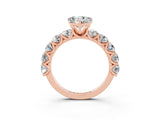 Rose gold Heart Cut Moissanite Prong Setting with Side Stones on a Pave Band_3