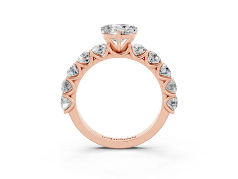 Rose gold Heart Cut Moissanite Prong Setting with Side Stones on a Pave Band_3