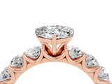 Rose gold Heart Cut Moissanite Prong Setting with Side Stones on a Pave Band_4