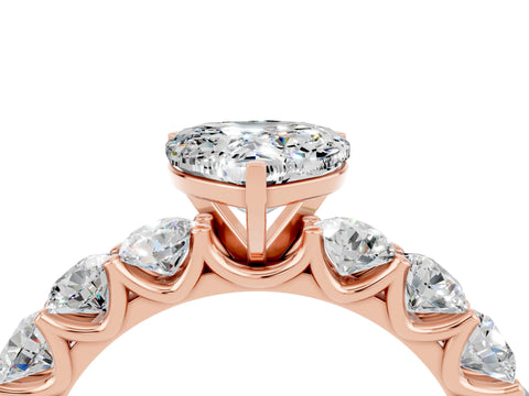 Rose gold Heart Cut Moissanite Prong Setting with Side Stones on a Pave Band_4