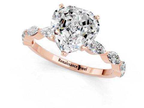 Rose gold Heart Cut Moissanite Ring with Marquise Side Stones and Prong Setting_1