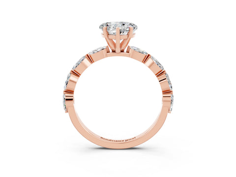Rose gold Heart Cut Moissanite Ring with Marquise Side Stones and Prong Setting_3