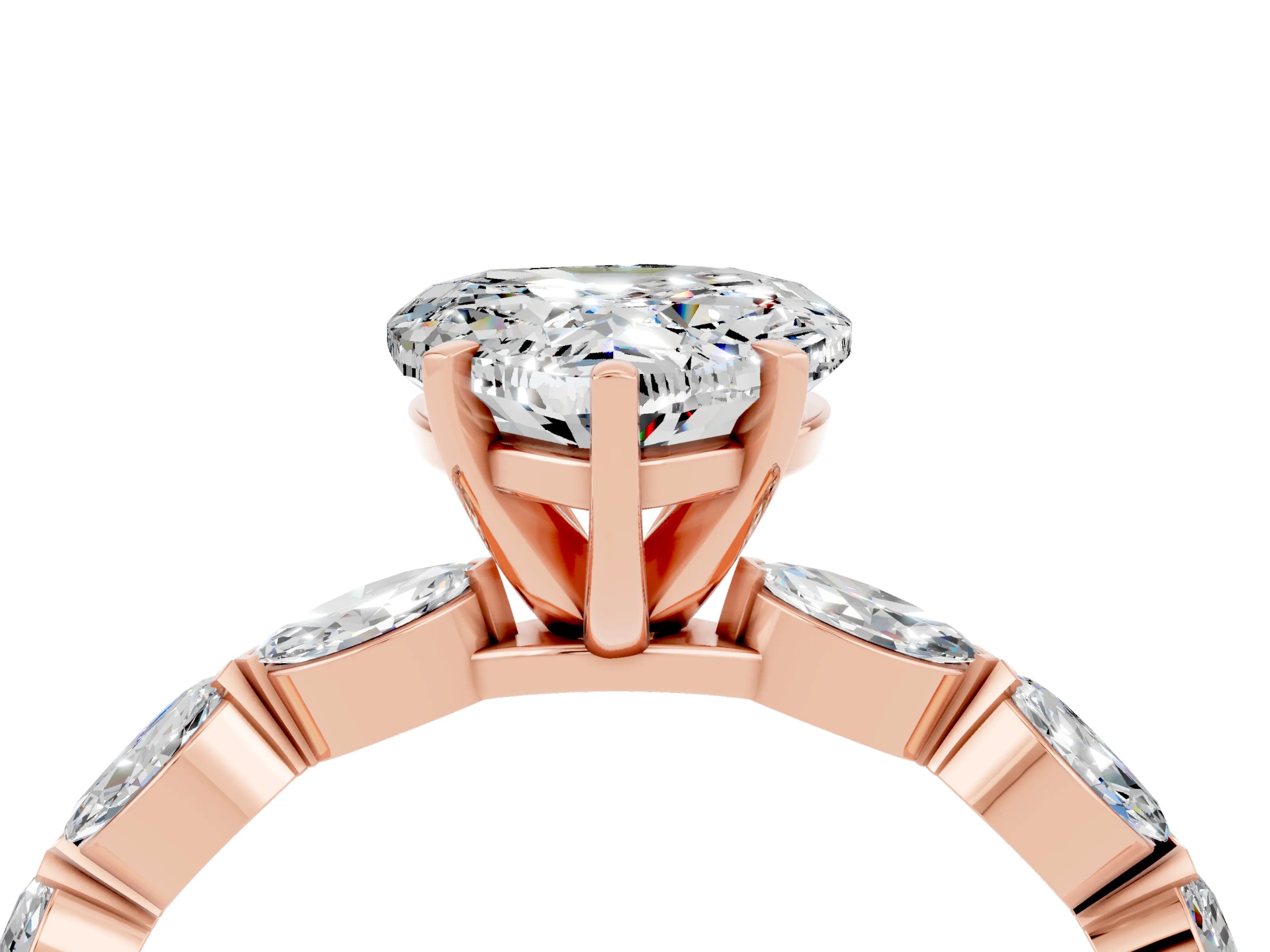 Rose gold Heart Cut Moissanite Ring with Marquise Side Stones and Prong Setting_4