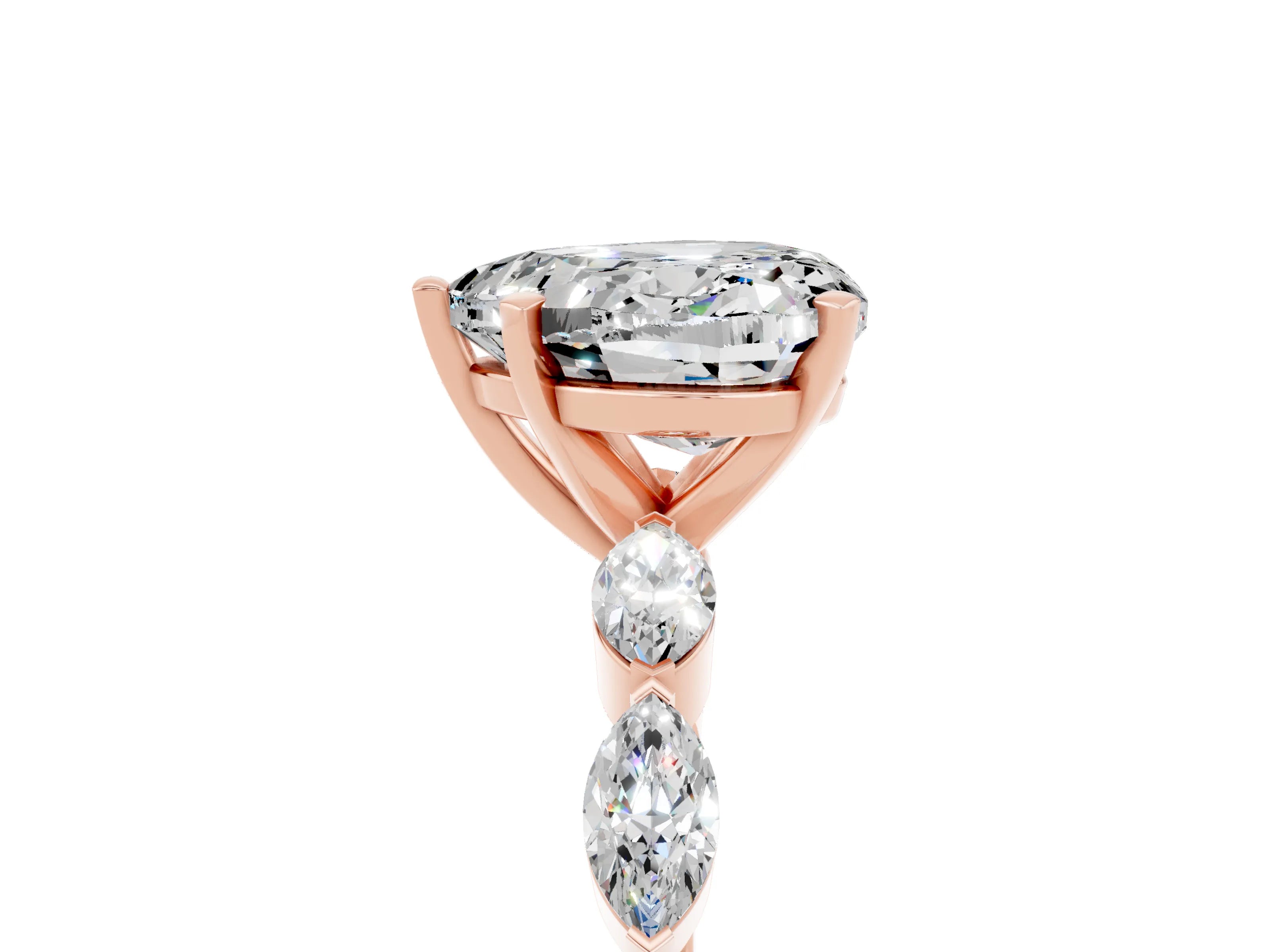 Rose gold Heart Cut Moissanite Ring with Marquise Side Stones and Prong Setting_5