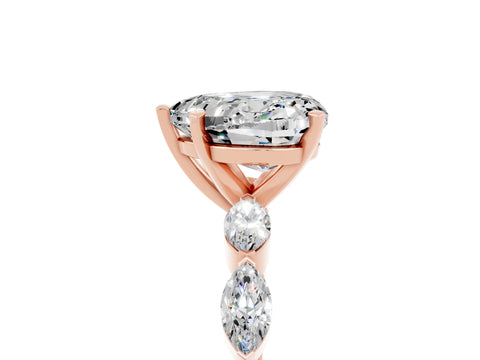 Rose gold Heart Cut Moissanite Ring with Marquise Side Stones and Prong Setting_5