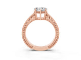 Rose gold Heart Cut Moissanite Ring with Milgrain Pavé Band and Four-Prong Setting_15
