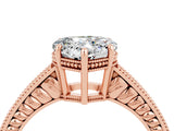 Rose gold Heart Cut Moissanite Ring with Milgrain Pavé Band and Four-Prong Setting_16