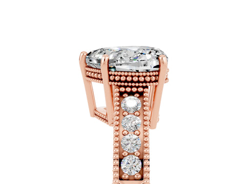 Rose gold Heart Cut Moissanite Ring with Milgrain Pavé Band and Four-Prong Setting_17