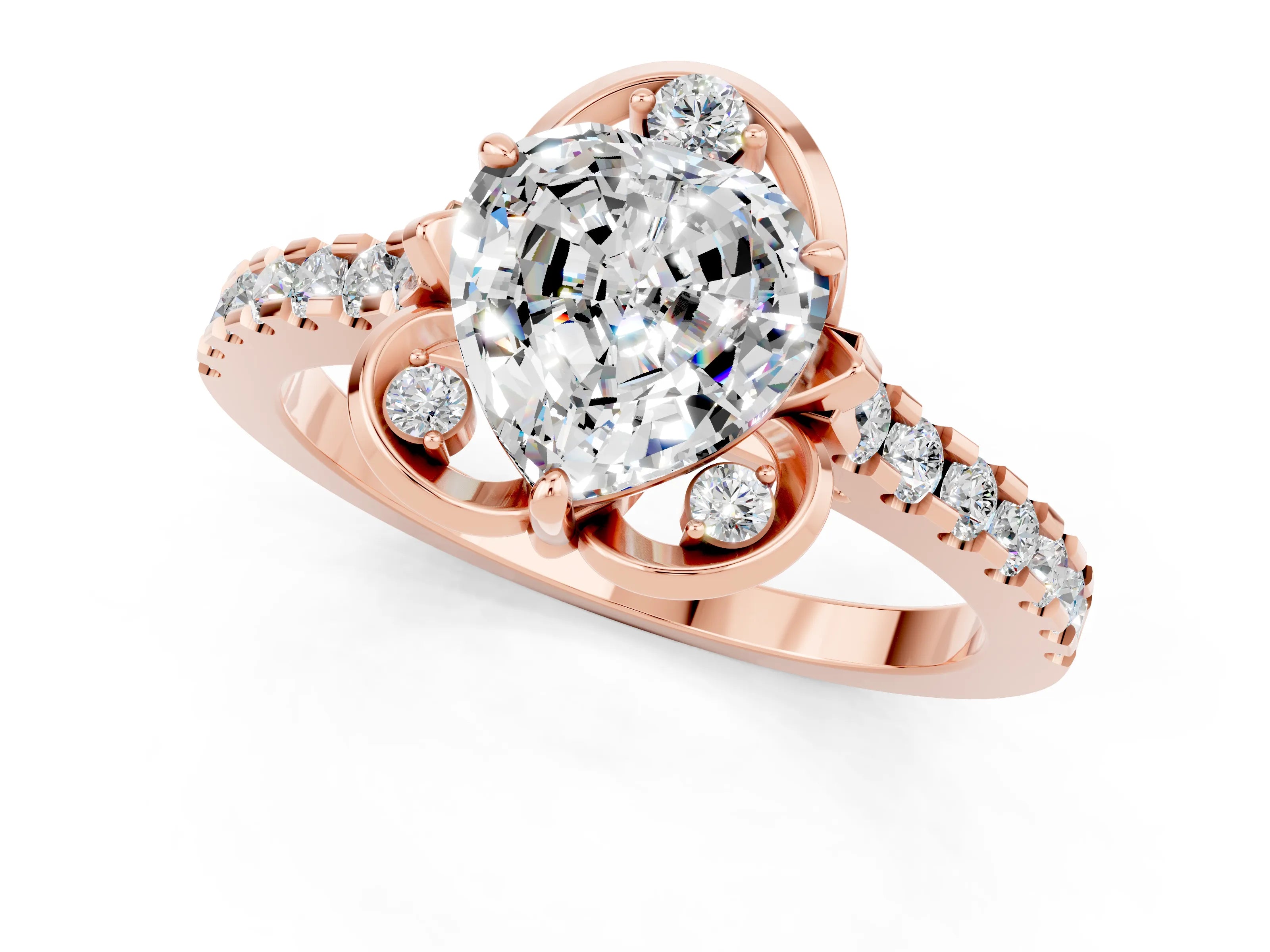 Rose gold Heart Cut Moissanite Ring with Pavé Band and Floral Prong Setting_1