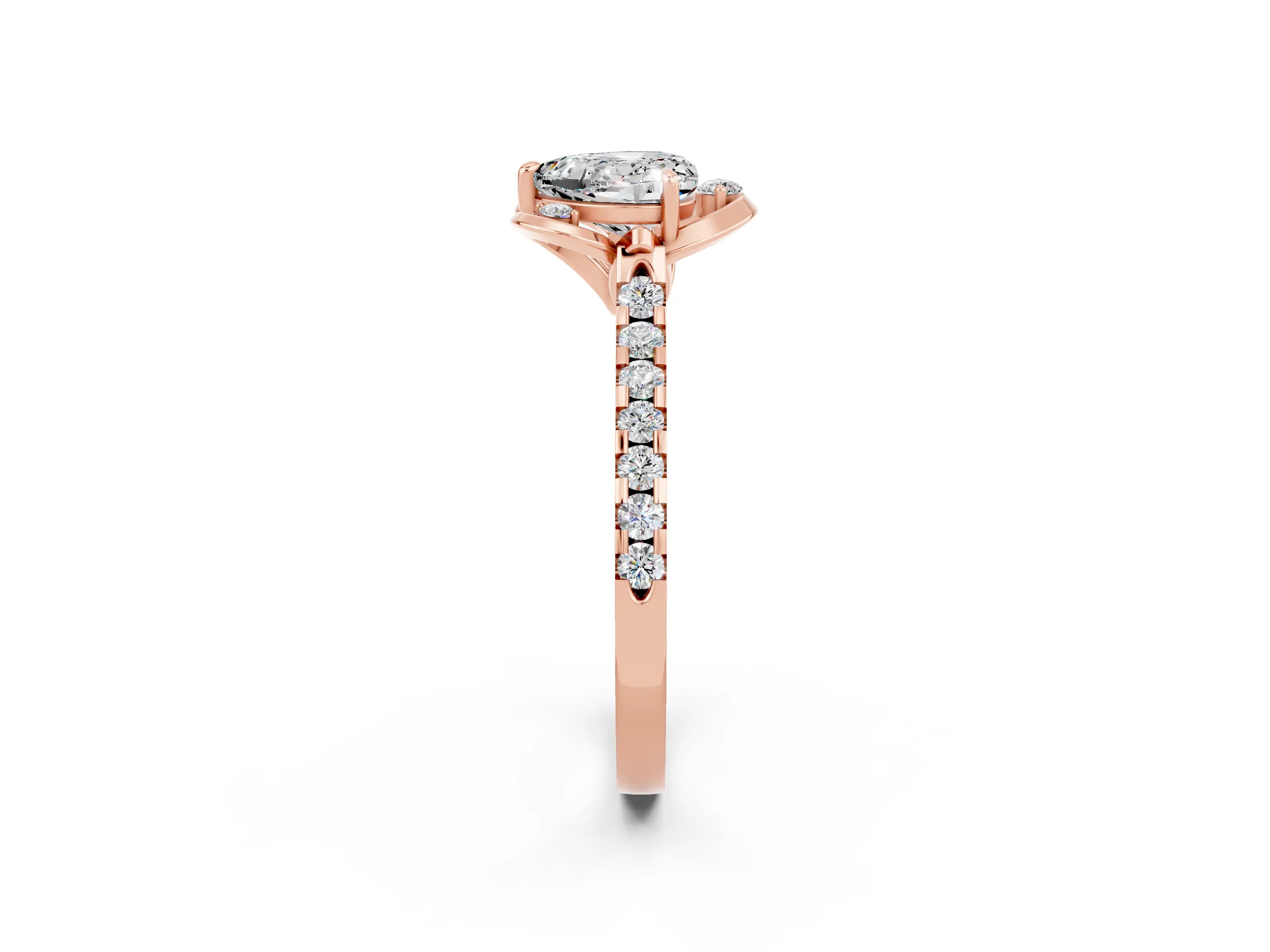 Rose gold Heart Cut Moissanite Ring with Pavé Band and Floral Prong Setting_2
