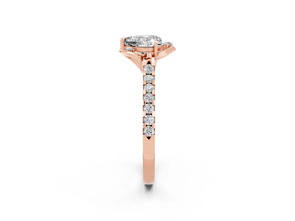 Rose gold Heart Cut Moissanite Ring with Pavé Band and Floral Prong Setting