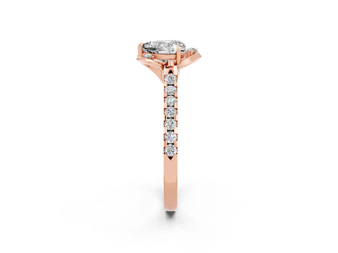 Rose gold Heart Cut Moissanite Ring with Pavé Band and Floral Prong Setting_2