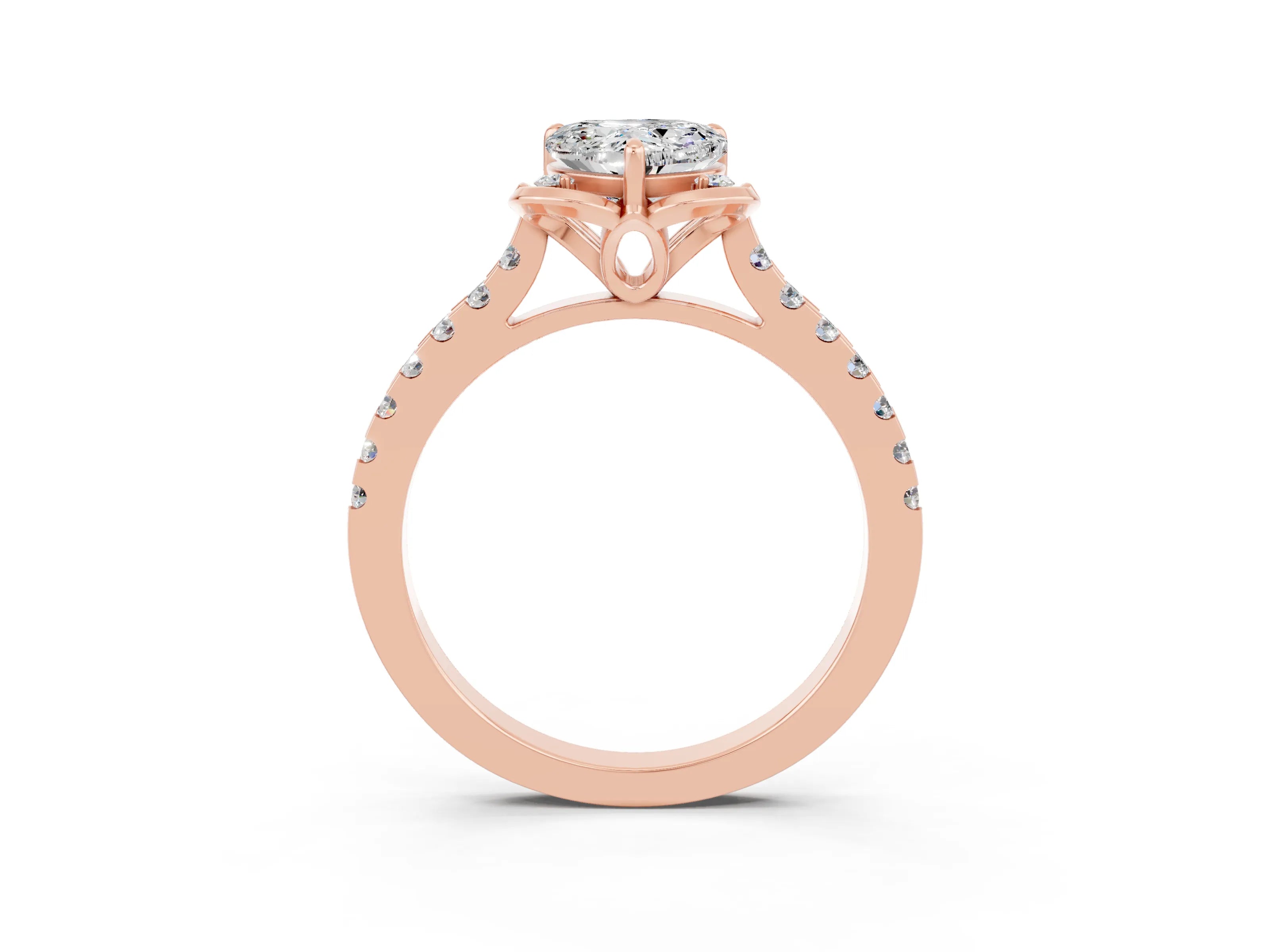 Rose gold Heart Cut Moissanite Ring with Pavé Band and Floral Prong Setting_3