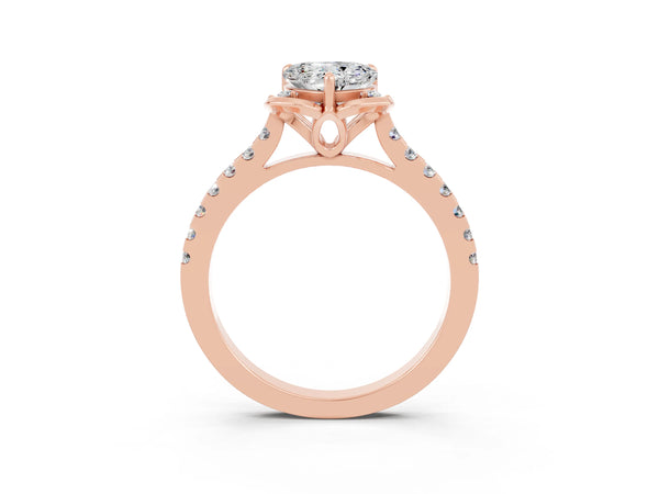 Rose gold Heart Cut Moissanite Ring with Pavé Band and Floral Prong Setting