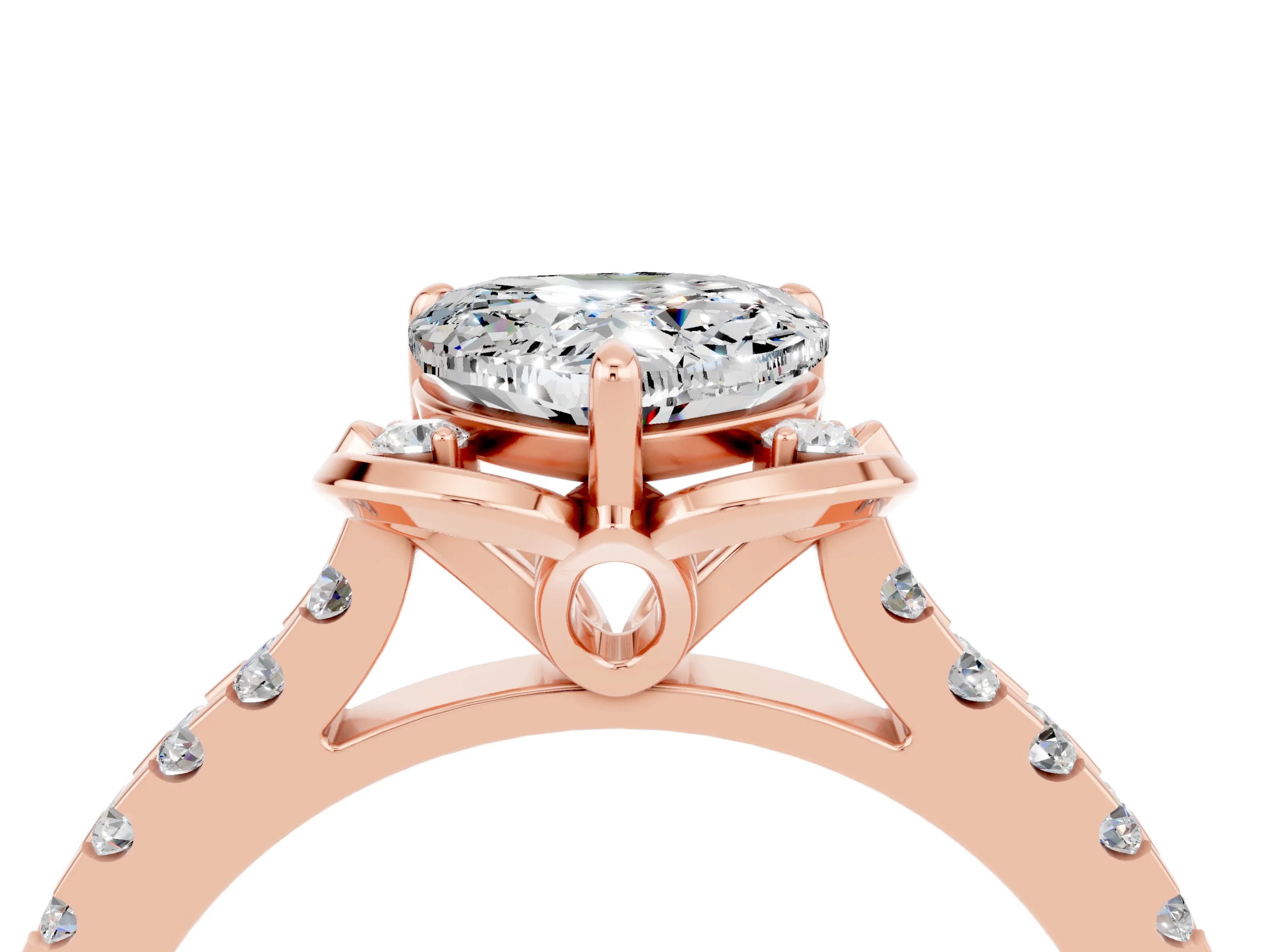 Rose gold Heart Cut Moissanite Ring with Pavé Band and Floral Prong Setting_4