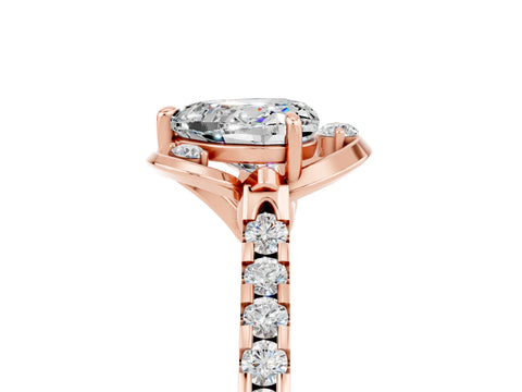 Rose gold Heart Cut Moissanite Ring with Pavé Band and Floral Prong Setting_5