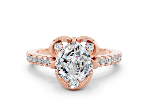 Rose gold Heart Cut Moissanite Ring with Pavé Band and Floral Prong Setting