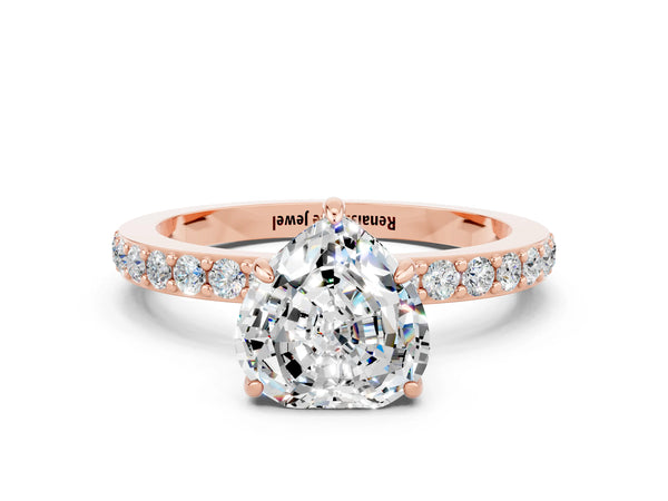 Rose gold Heart Cut Moissanite Pavé Engagement Ring with Round  Accents and Prong Setting