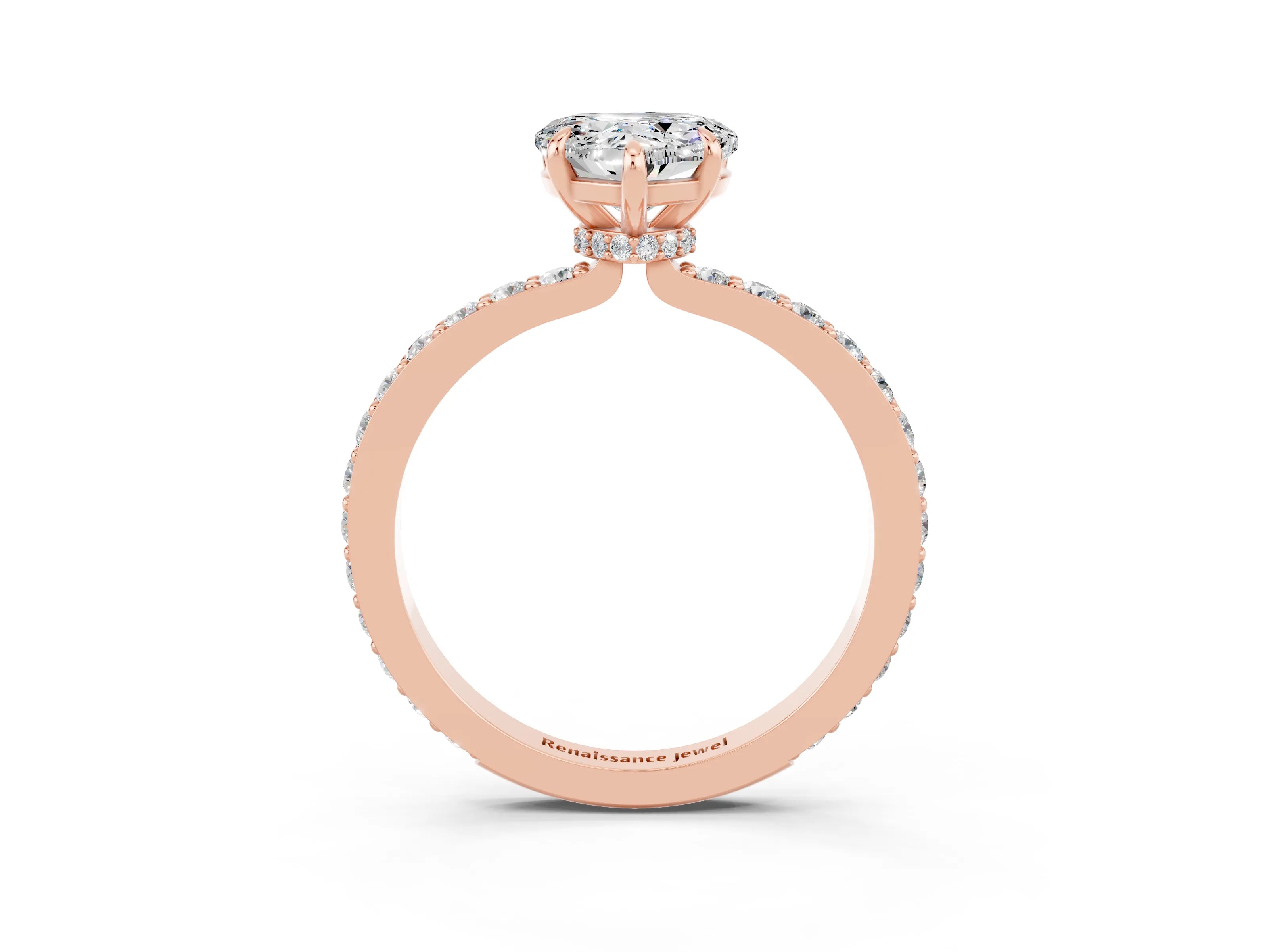 Rose gold Heart Cut Moissanite Ring with Pavé Band and Four-Prong Setting_3