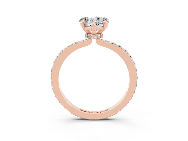 Rose gold Heart Cut Moissanite Pavé Engagement Ring with Round  Accents and Prong Setting