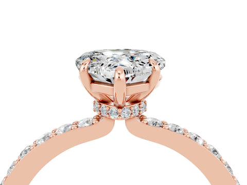 Rose gold Heart Cut Moissanite Ring with Pavé Band and Four-Prong Setting_4
