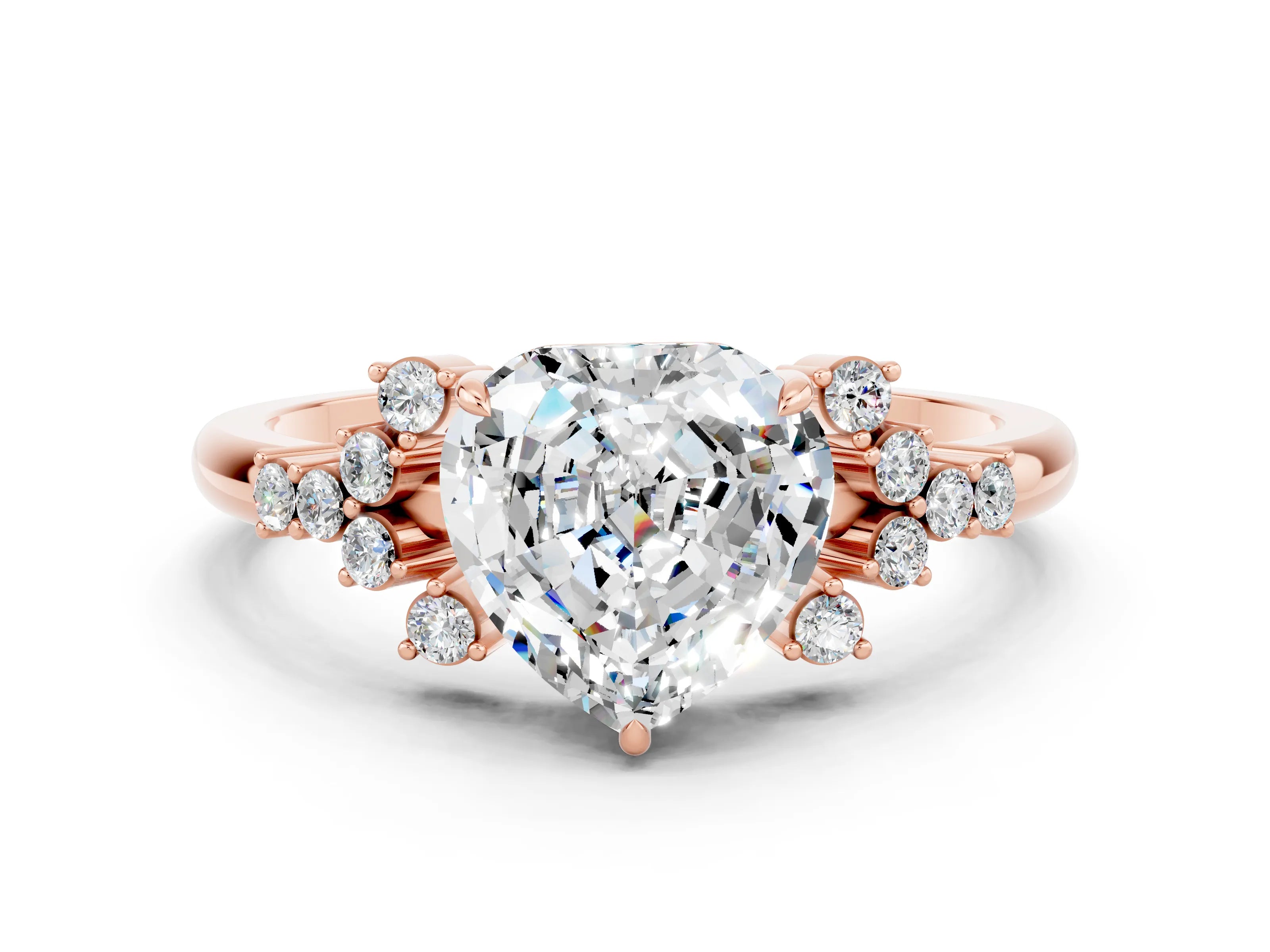 Rose gold Heart Cut Moissanite Ring with Side Stones and Four-Prong Setting_36