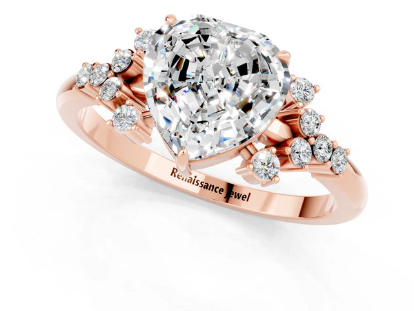 Rose gold Heart Cut Moissanite Ring with Side Stones and Four-Prong Setting