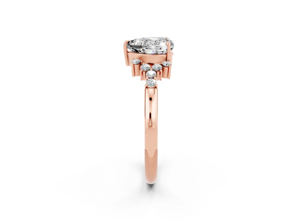 Rose gold Heart Cut Moissanite Ring with Side Stones and Four-Prong Setting