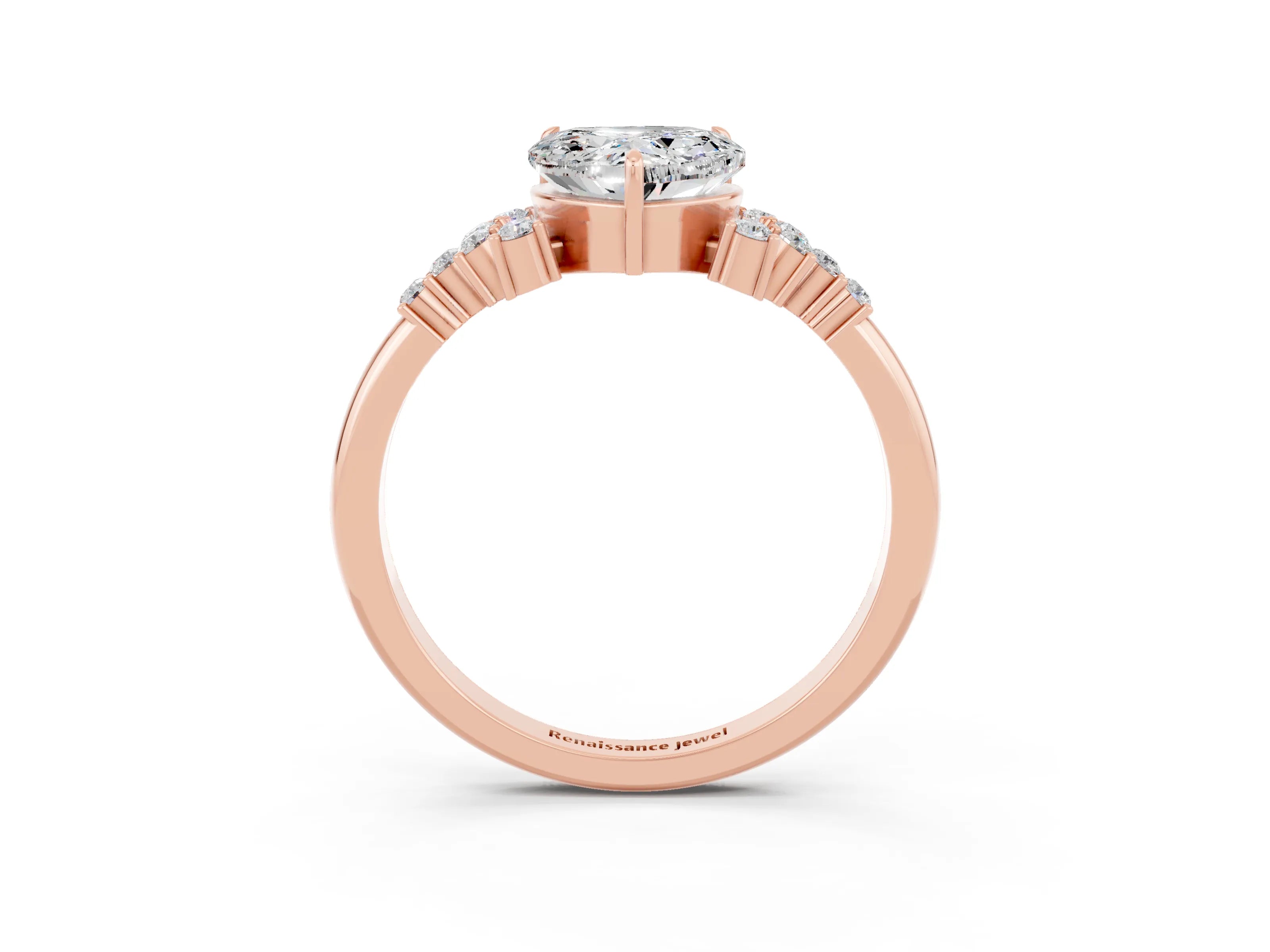 Rose gold Heart Cut Moissanite Ring with Side Stones and Four-Prong Setting_39