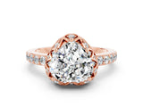 Rose gold Heart Cut Moissanite Scalloped Halo Engagement Ring with Round Shared Prong Band_24