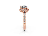 Rose gold Heart Cut Moissanite Scalloped Halo Engagement Ring with Round Shared Prong Band_26
