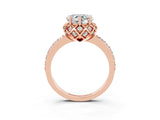 Rose gold Heart Cut Moissanite Scalloped Halo Engagement Ring with Round Shared Prong Band_27