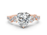 Rose gold Heart Cut Moissanite Scattered Round Accent Ring with Prong Setting_30