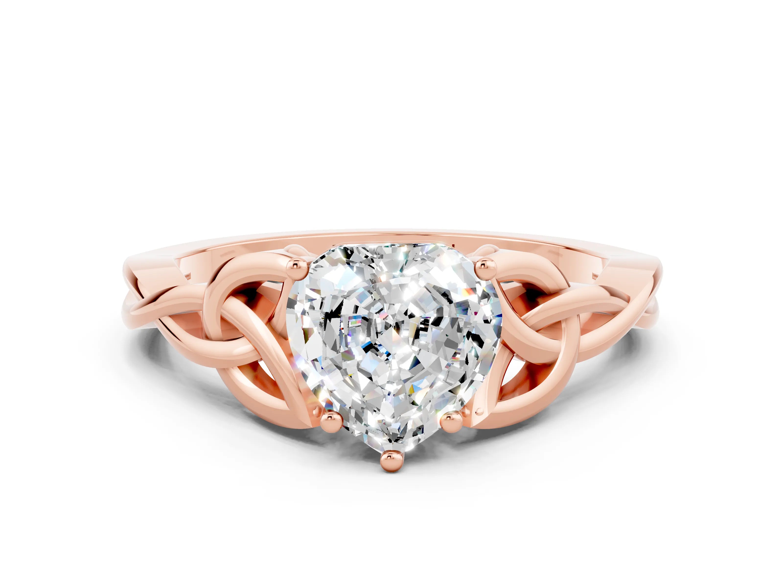 Rose gold Heart Cut Moissanite Solitaire Celtic Knot Ring with Four-Prong Setting_12