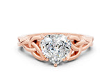 Rose gold Heart Cut Moissanite Solitaire Celtic Knot Ring with Four-Prong Setting_12