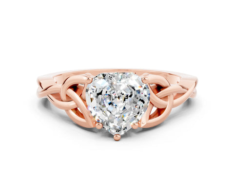 Rose gold Heart Cut Moissanite Solitaire Celtic Knot Ring with Four-Prong Setting_12