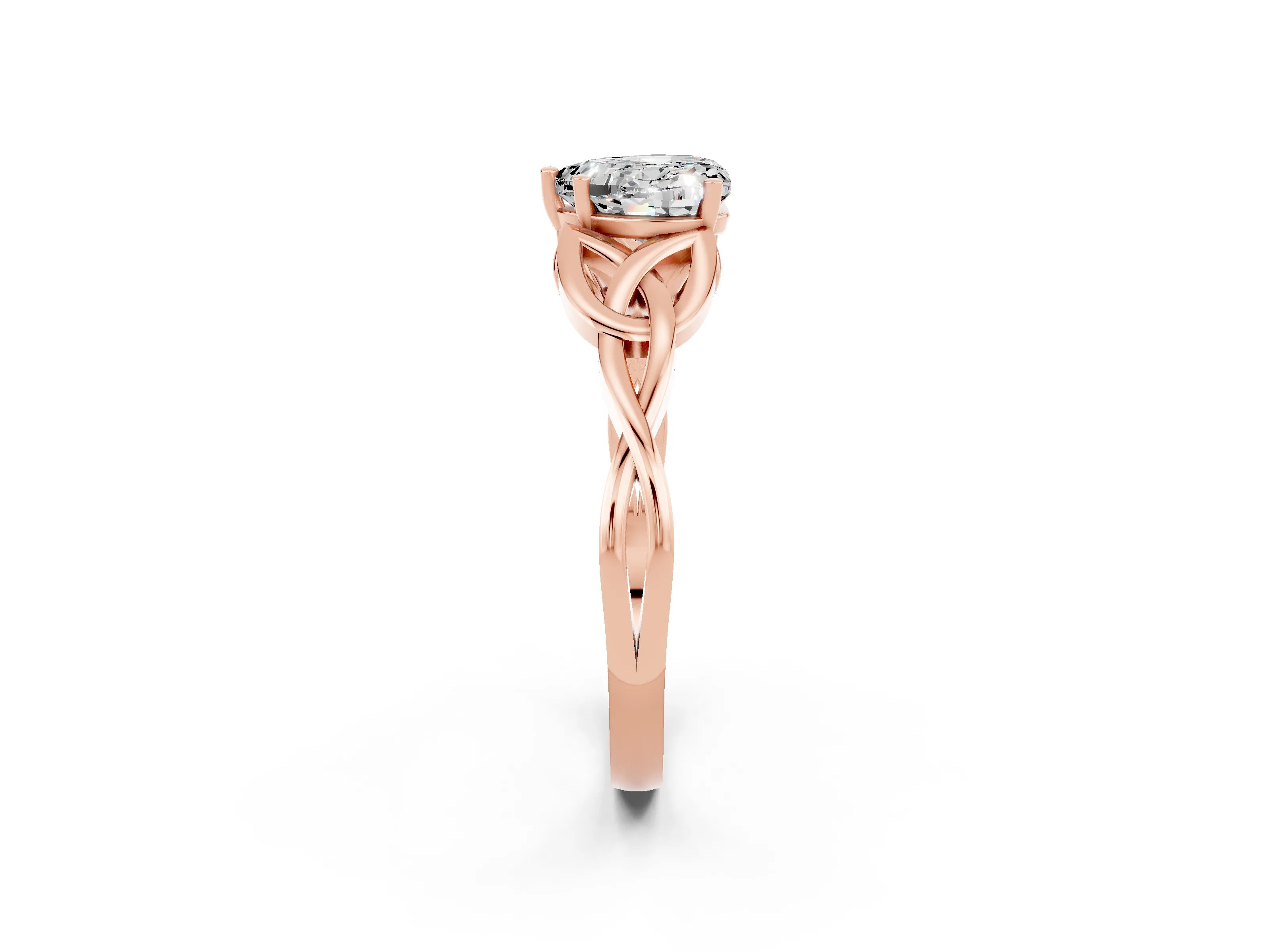 Rose gold Heart Cut Moissanite Solitaire Celtic Knot Ring with Four-Prong Setting_14